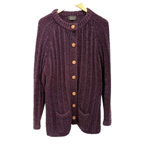 Knitivo VTG Cardigan Sweater Wooden Buttons Plum Vintage 1980s Made In Korea